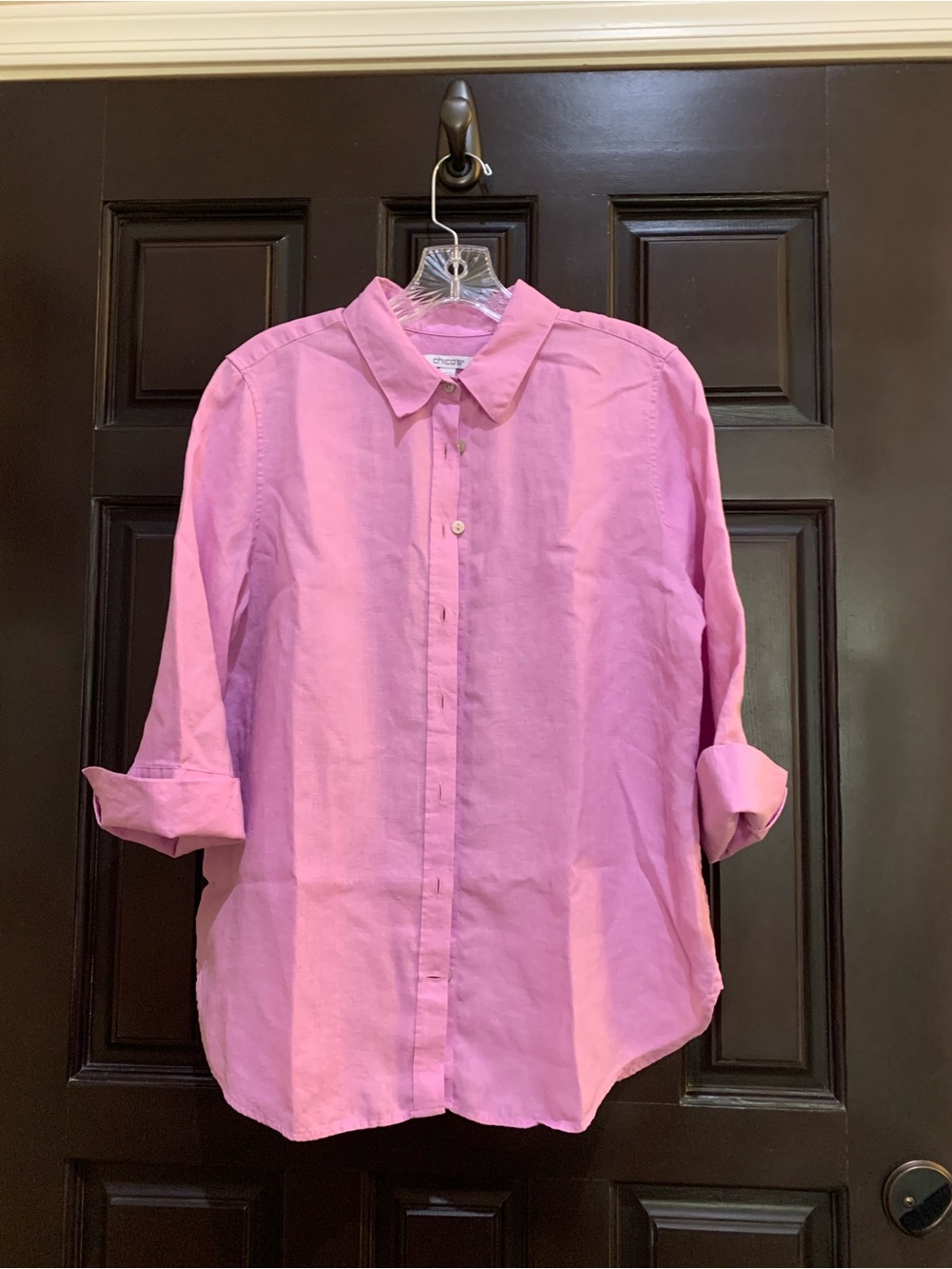 Chico's Pink Casual Linen Button-Down Shirt size 1 (8/M).